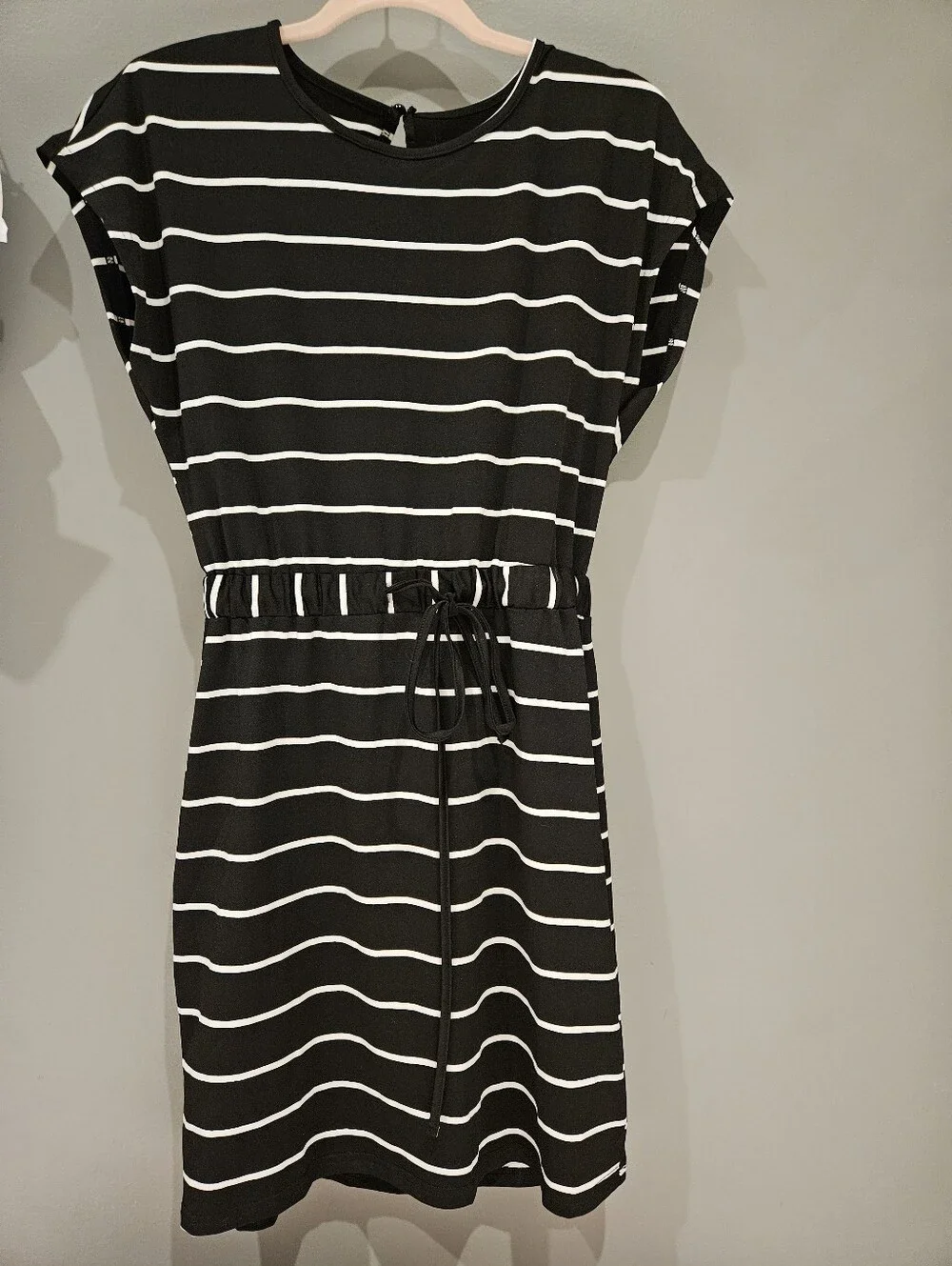 SHEIN Black & White Striped Drawstring Mini Dress NWOT MEDIUM